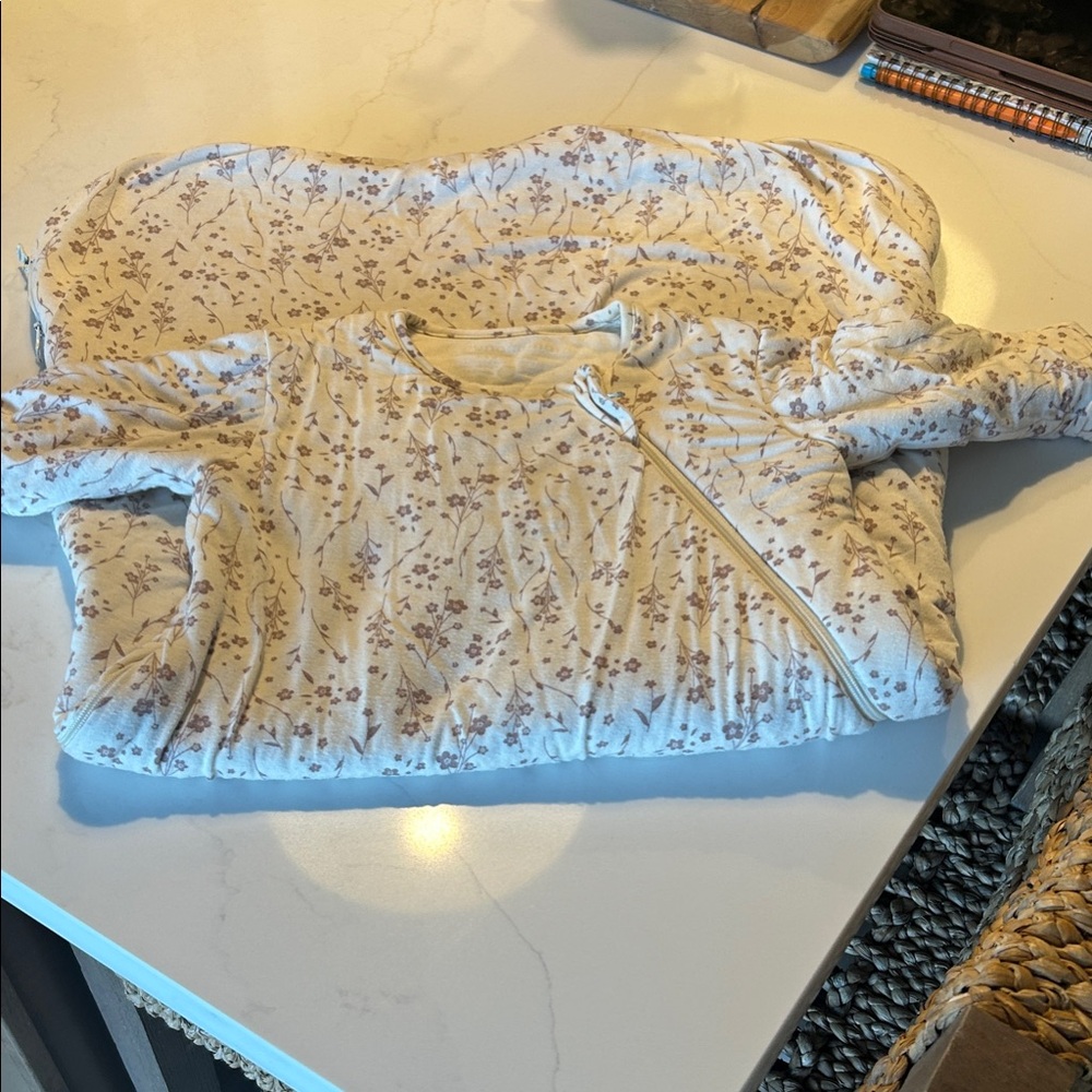 Cream Floral Baby Sleep Sack - Cozy Zip Front Pajama